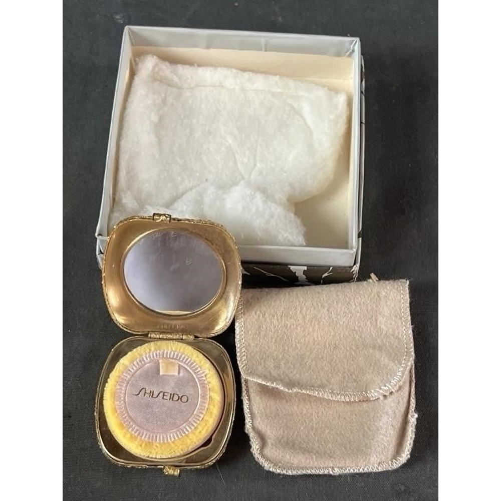Vintage Shiseido Compact Mypet 305 Fine Pink Gold Japan Box Puff Pouch 1960s